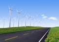 Wind turbines along road