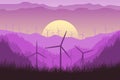 Wind turbines on the background of a mountain in the forest. A wind farm in a beautiful landscape. Windmill ecological renewable