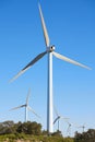 Wind turbines on beautiful sunny summer mountain landscape Royalty Free Stock Photo