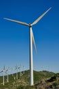 Wind turbines on beautiful sunny summer mountain landscape