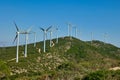 Wind turbines on beautiful sunny summer mountain landscape