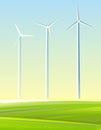 Wind turbines with blades. Electricity generator. Background picture. Innovation. A source of sustainable renewable