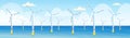 Wind turbines clean alternative energy source renewable water station concept seascape background flat horizontal banner