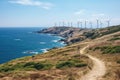 Wind turbines on the coast of Cabo da Roca, Portugal, View from Cape Kaliakra to an offshore wind farm in Bulgaria, AI Generated