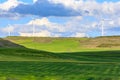 Wind turbines in day of blue sky, wind. Royalty Free Stock Photo