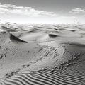 Surreal Black And White Landscape With Sand And Wind Turbines Royalty Free Stock Photo