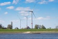 Wind Turbines on the Elbe with Farm house in Lower Saxony, Germany Royalty Free Stock Photo