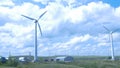 Wind turbines farm. aerogenerator windmill in sunny blue sky day. Wind Turbine.