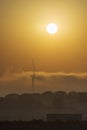Wind turbines of a wind farm at dawn