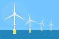 Wind turbines farm on sea. Wind energy and Renewable resource Royalty Free Stock Photo