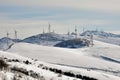 Wind turbines farm in winter (Basque Country) Royalty Free Stock Photo