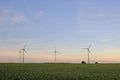 Wind turbines in field. Alternative energy sources. Natural energy.Environmentally friendly natural energy . Royalty Free Stock Photo