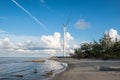 Wind turbines generators on shore of sea in nakhon si thammarat Royalty Free Stock Photo