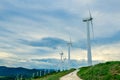 Wind turbines. Wind generators. Wind turbine generators. Alternative energy. Windmills over dramatic cloudy sky. Industrial Royalty Free Stock Photo