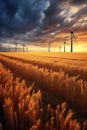 wind turbines in a golden wheat field Royalty Free Stock Photo