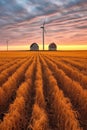 wind turbines in a golden wheat field Royalty Free Stock Photo