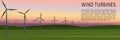 Silhouettes of wind turbines at sunset or sunrise.