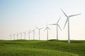 Wind turbines on green grass field Royalty Free Stock Photo