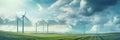 Wind Turbines on Green Landscape Under Cloudy Sky Royalty Free Stock Photo