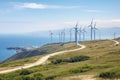 Wind turbines on a hillside in Cape Town, South Africa, View from Cape Kaliakra to an offshore wind farm in Bulgaria, AI Generated