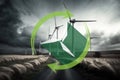 Wind turbines with illustration of renewable energy sign Royalty Free Stock Photo