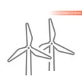 Wind turbines line vector icon