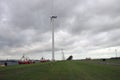 Wind turbines along the Noordzeeweg on the Rozenburg headland in the port of Rotterdam