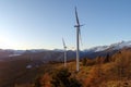 Wind turbines in mountains, Alps, Italy