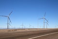 Wind turbines next to the road, Calama, Chile Royalty Free Stock Photo