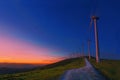 Wind turbines in Oiz eolic park at night Royalty Free Stock Photo