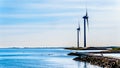Wind Turbines at the Oosterschelde inlet at the Neeltje Jans island at the Delta Works Storm Surge Barrier Royalty Free Stock Photo