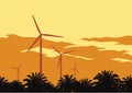 Wind turbines and orange sky Royalty Free Stock Photo