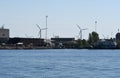 Wind turbines park in danish water in sea of Denmark Royalty Free Stock Photo