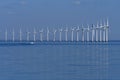 Wind turbines park in danish water in sea of Denmark Royalty Free Stock Photo