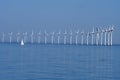 Wind turbines park in danish water in sea of Denmark Royalty Free Stock Photo