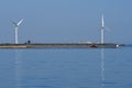 Wind turbines park in danish water in sea of Denmark Royalty Free Stock Photo