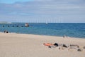 Wind turbines park view from Amager strand park beach in Kastrup