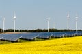 Wind turbines and photovoltaic plant Royalty Free Stock Photo
