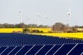 Wind turbines and photovoltaic plant Royalty Free Stock Photo