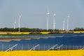 Wind turbines and photovoltaic plant Royalty Free Stock Photo