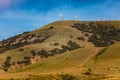 Wind turbines producing enegry. Electricity supply in mountain area