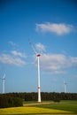 Wind turbines in the field in the Upper Palatinate, Pampsen Royalty Free Stock Photo