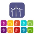 Wind turbines icons set