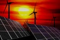 Wind turbines and solar panels Royalty Free Stock Photo