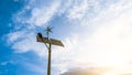 Wind turbines solar panels. Renewable photovoltaic technology with solar energy power panel and wind turbine. Solar Royalty Free Stock Photo