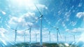 Wind turbines spinning against a backdrop of clean skies, capturing the harnessing of wind energy for renewable power generation