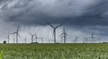 Wind turbines during storm in a field Royalty Free Stock Photo