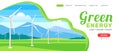 Wind turbines on summer landscape background . renewal energy banner design