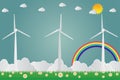 Wind turbines with sun clean energy with road eco-friendly concept ideas.vector illustration Royalty Free Stock Photo