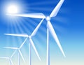 Wind turbines and sun Royalty Free Stock Photo